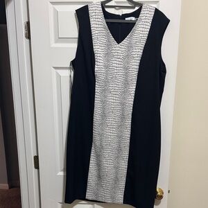 Calvin Klein Black and White Textured Midi Dress